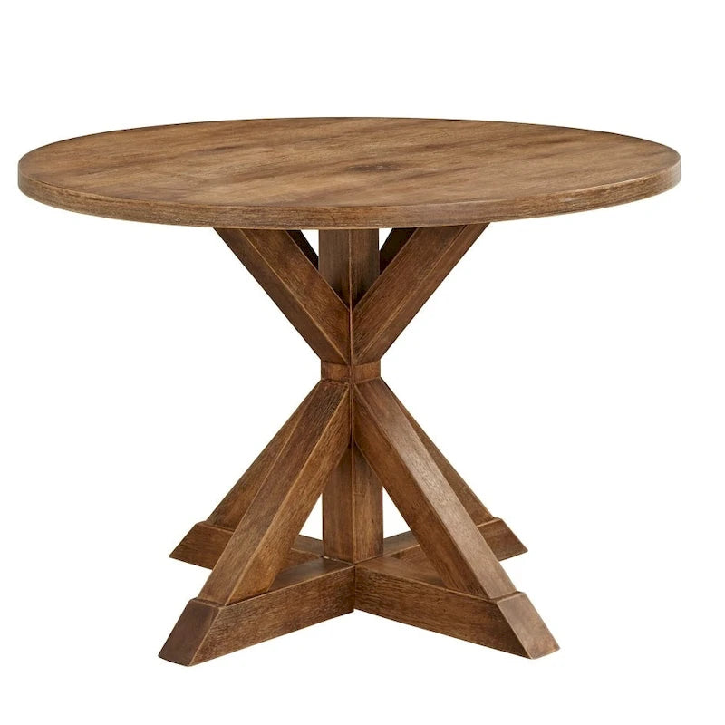 Table de salle à manger rustique sur pied en hévéa avec base en croix, 4 places – Fini bois flotté
