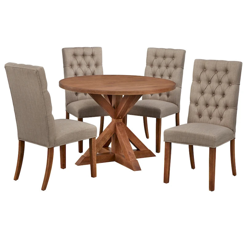Table de salle à manger rustique sur pied en hévéa avec base en croix, 4 places – Fini bois flotté
