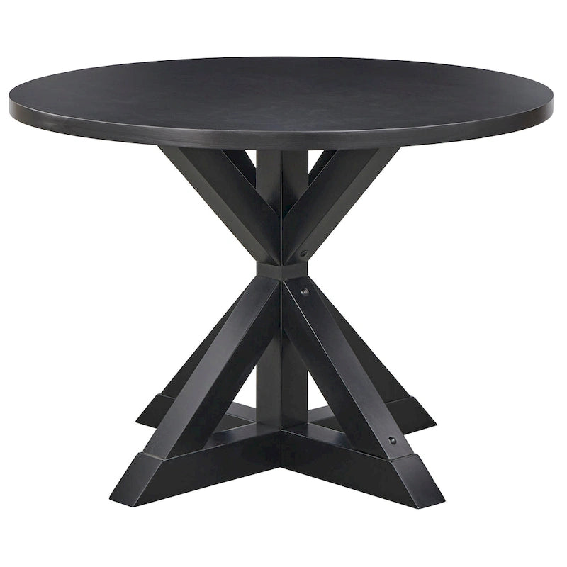 Table de salle à manger rustique sur pied en hévéa avec base en croix, 4 places – Fini bois flotté
