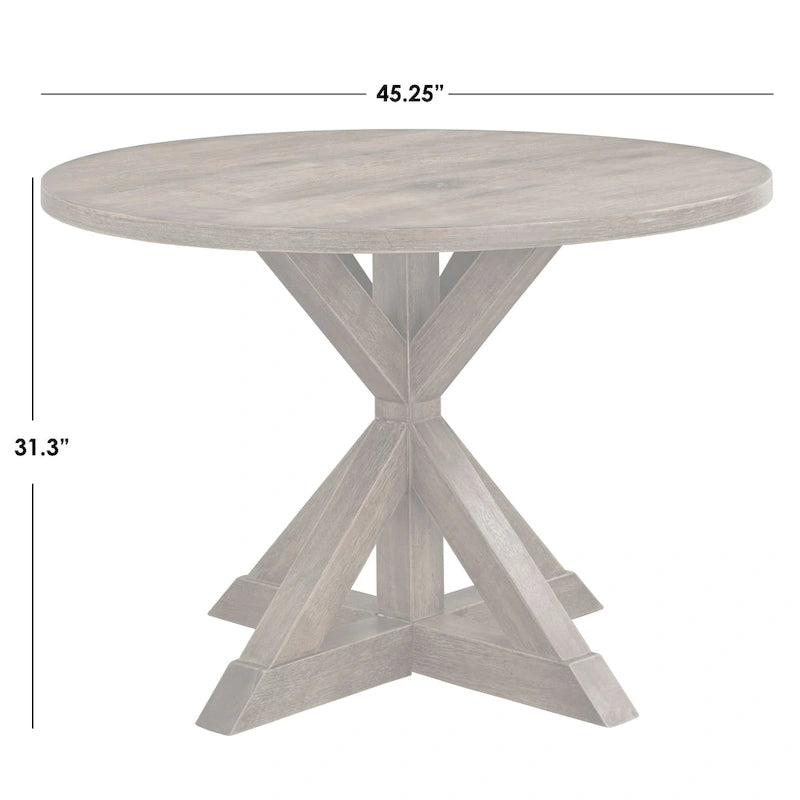 Table de salle à manger rustique sur pied en hévéa avec base en croix, 4 places – Fini bois flotté