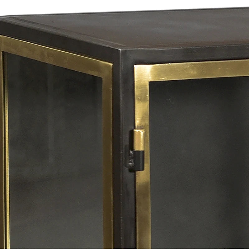 Buffet à 4 portes en fer et verre finition bronze et laiton 72 po