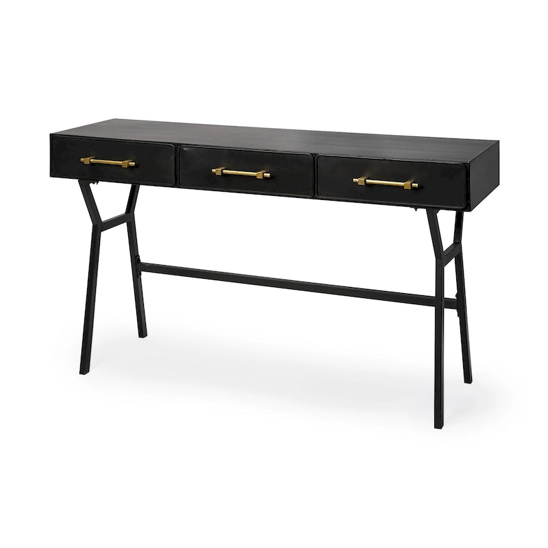 Bureau de travail 3 tiroirs noir et or