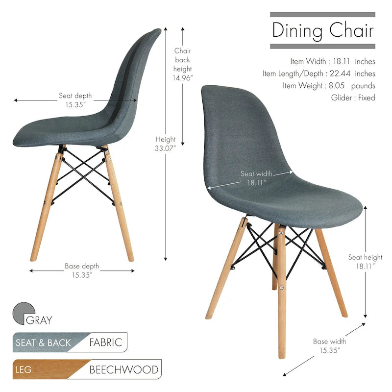 Chaises de salle à manger modernes, Tissu et Bois de hêtre