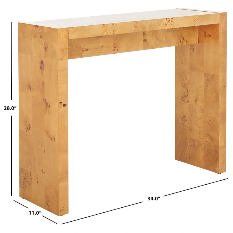 Console de 34 pouces en placage de loupe avec charme organique pour entrée ou salon – Finition naturelle