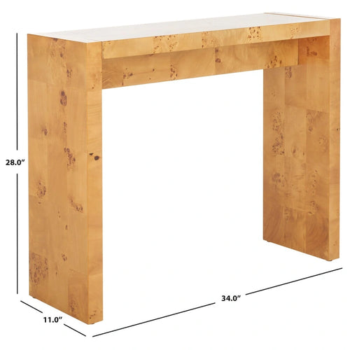 Console de 34 pouces en placage de loupe avec charme organique pour entrée ou salon – Finition naturelle
