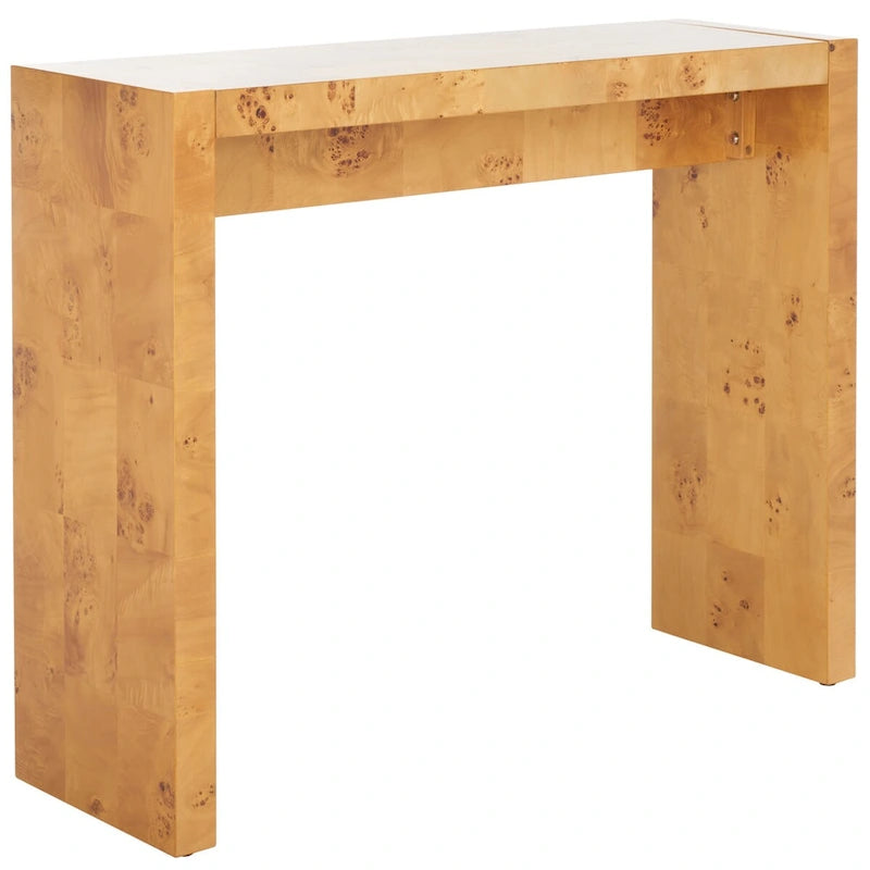 Console de 34 pouces en placage de loupe avec charme organique pour entrée ou salon – Finition naturelle