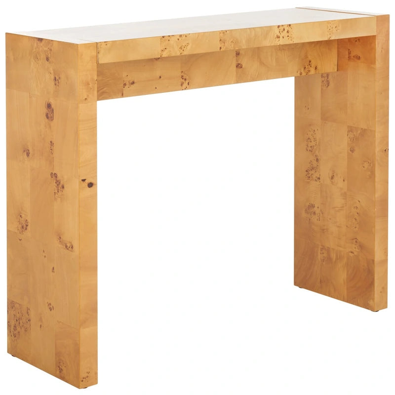 Console de 34 pouces en placage de loupe avec charme organique pour entrée ou salon – Finition naturelle