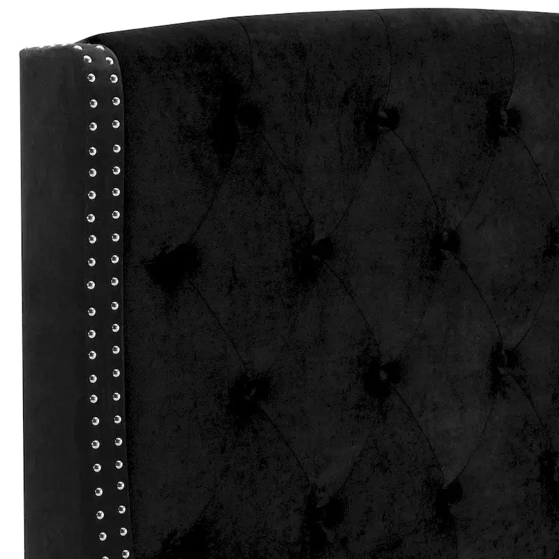 Lit queen size, profil bas, tête de lit capitonnée noire