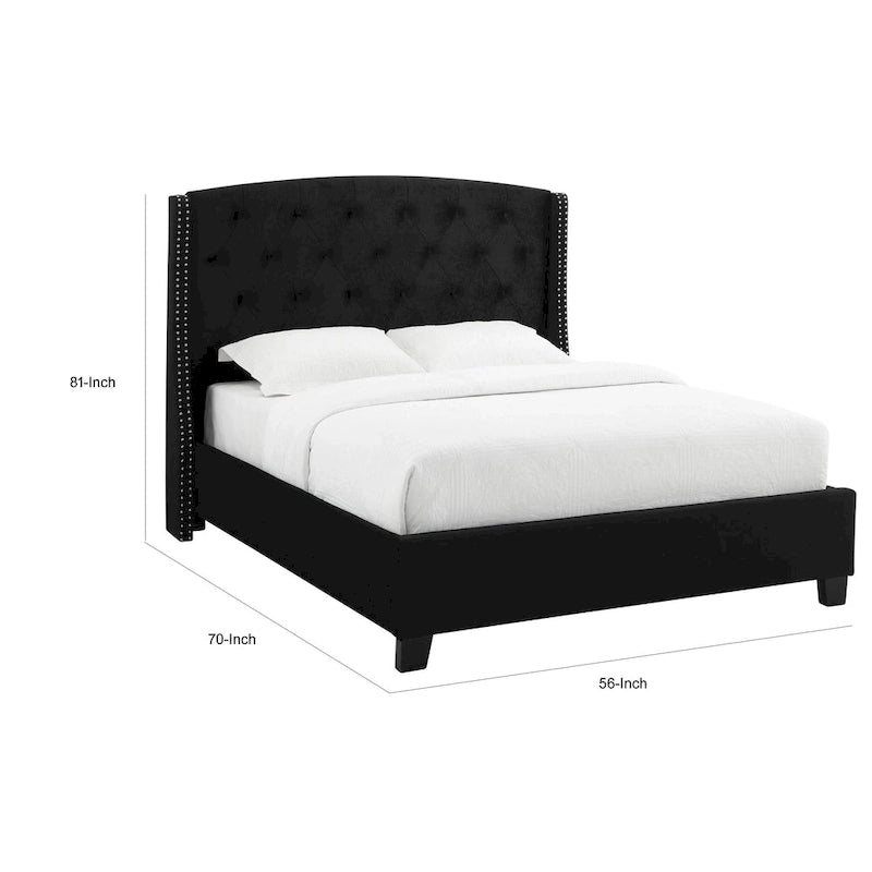 Lit queen size, profil bas, tête de lit capitonnée noire