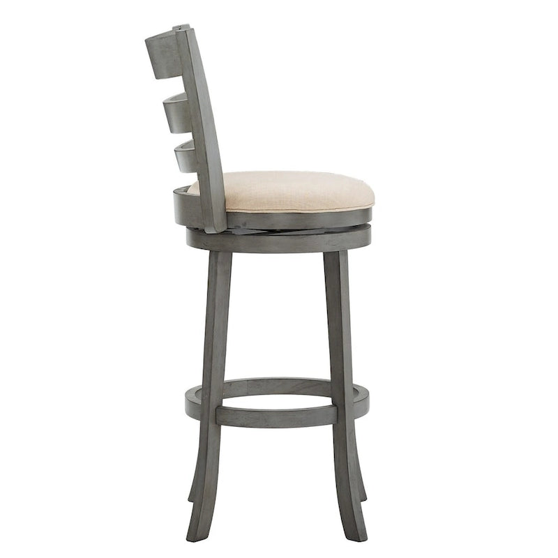 Tabouret de bar pivotant à dossier échelle en lin