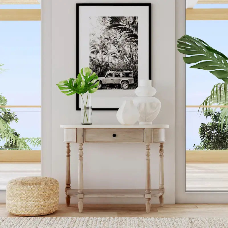 Console en marbre avec tiroir et étagère inférieure