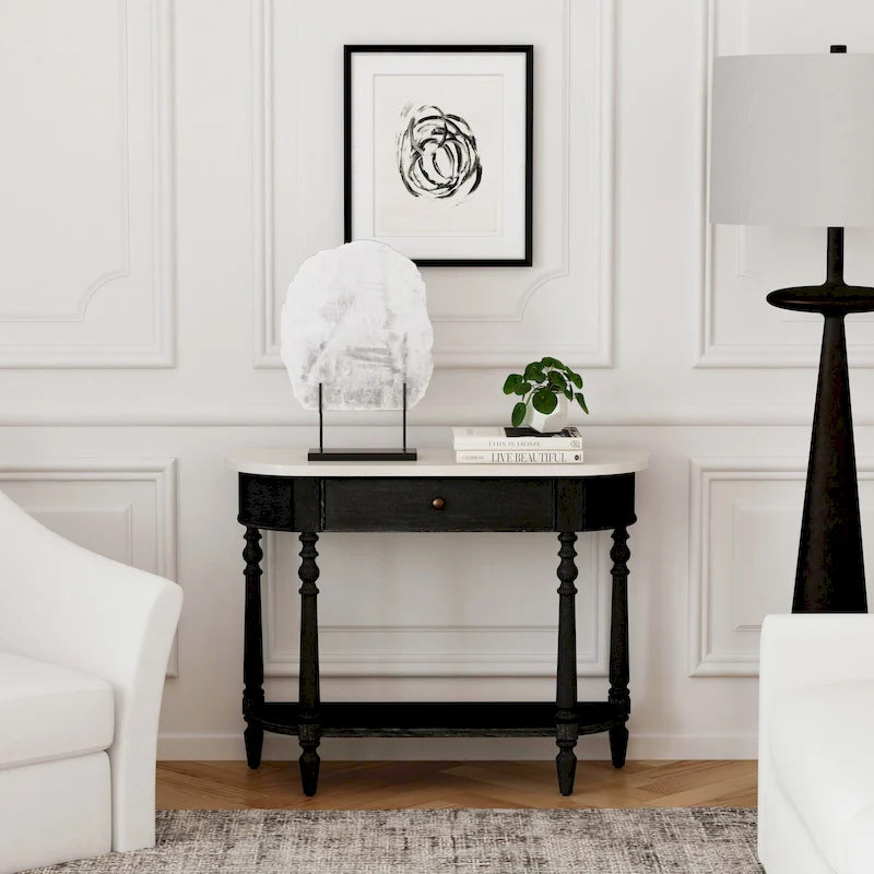 Console en marbre avec tiroir et étagère inférieure