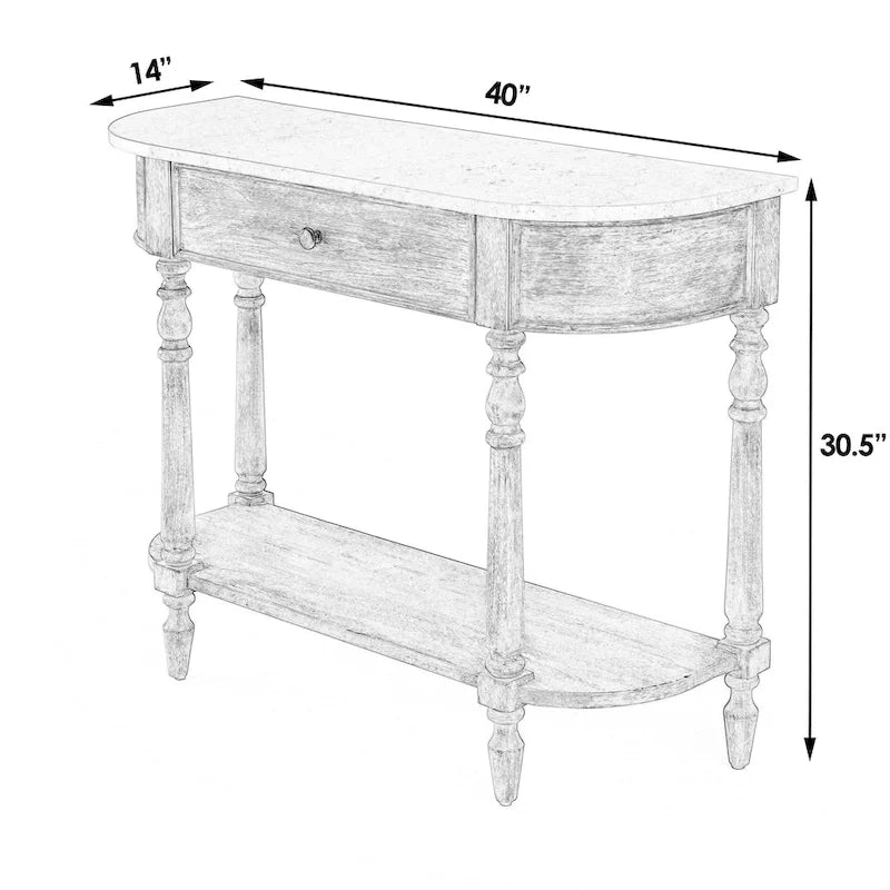 Console en marbre avec tiroir et étagère inférieure