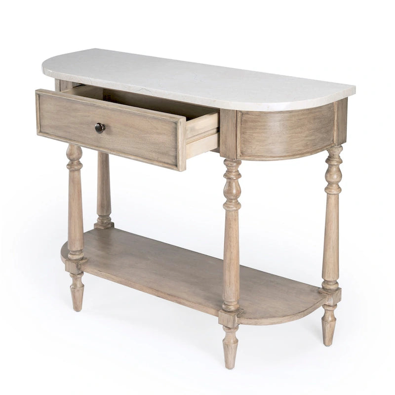 Console en marbre avec tiroir et étagère inférieure
