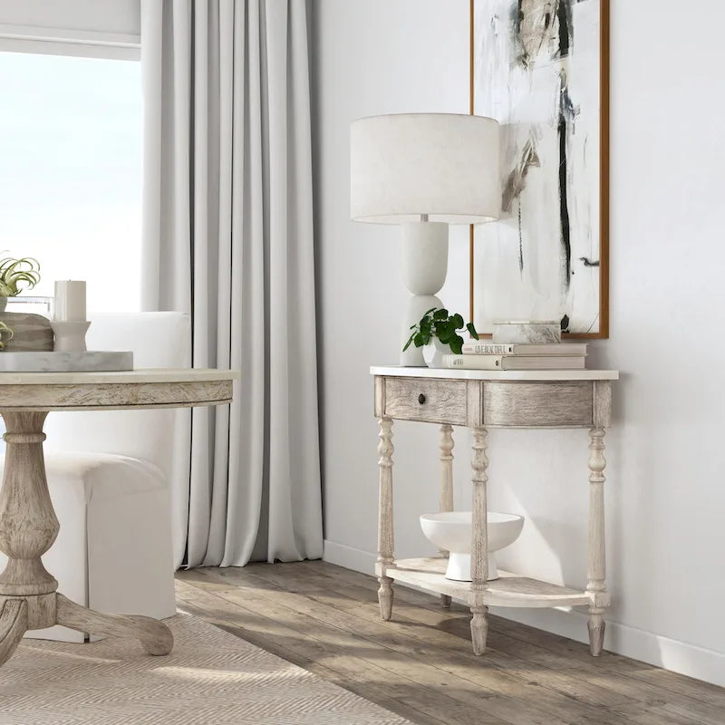 Console en marbre avec tiroir et étagère inférieure