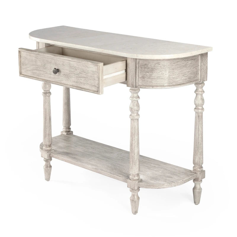 Console en marbre avec tiroir et étagère inférieure