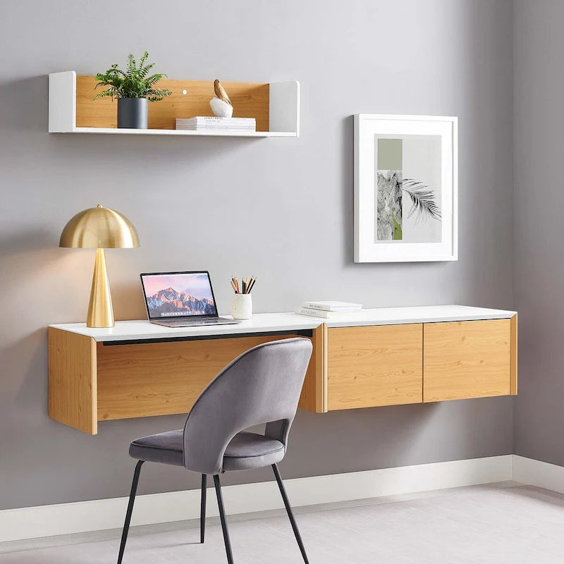 38 Bureau mural avec caisson et étagère