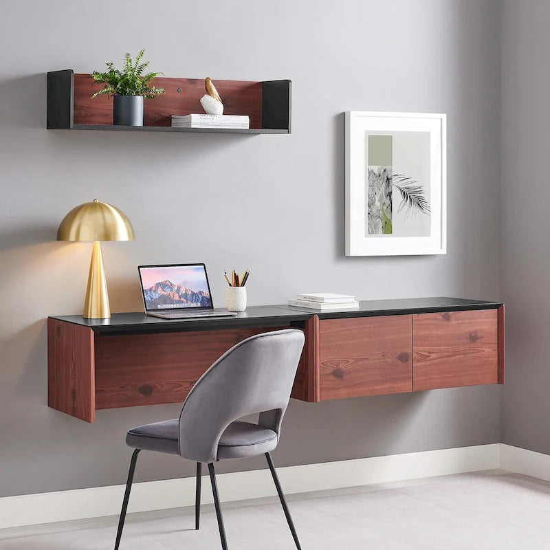 38 Bureau mural avec caisson et étagère