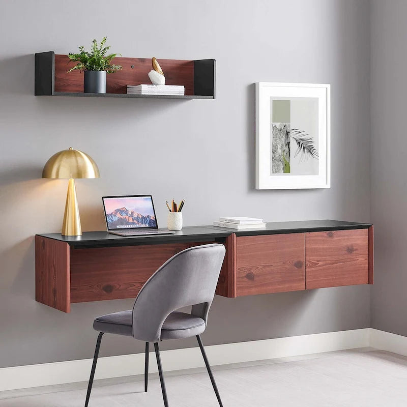 Kinetic 38 Wall-Mount Office Desk With Cabinet and Shelf