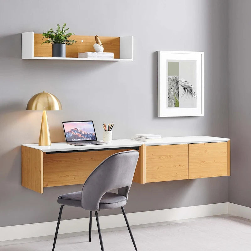 38 Bureau mural avec caisson et étagère