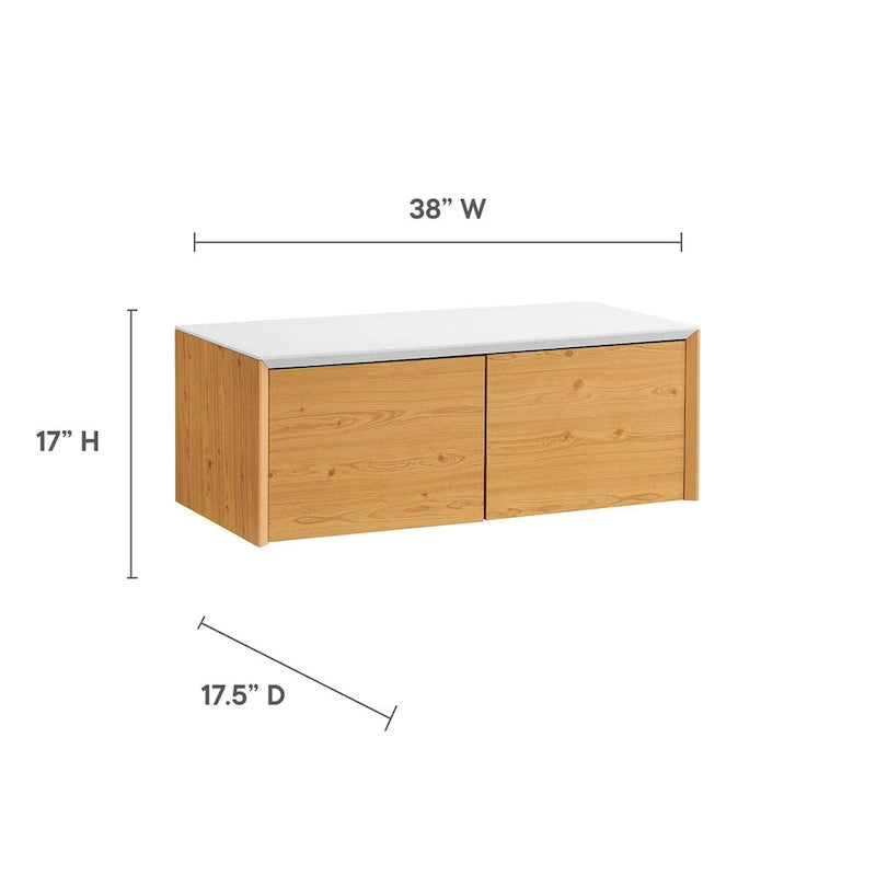 38 Bureau mural avec caisson et étagère