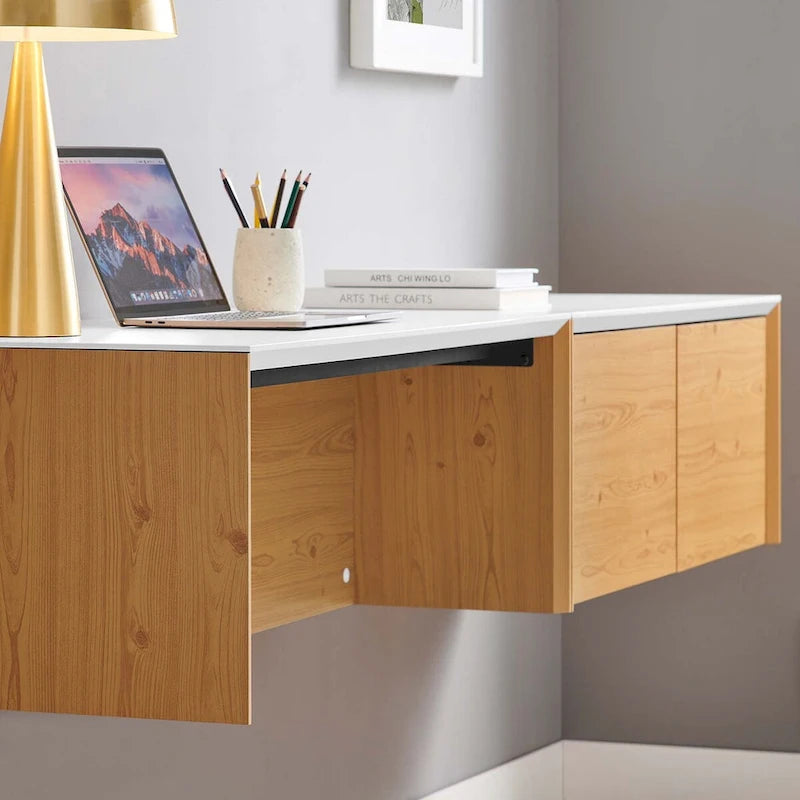 38 Bureau mural avec caisson et étagère
