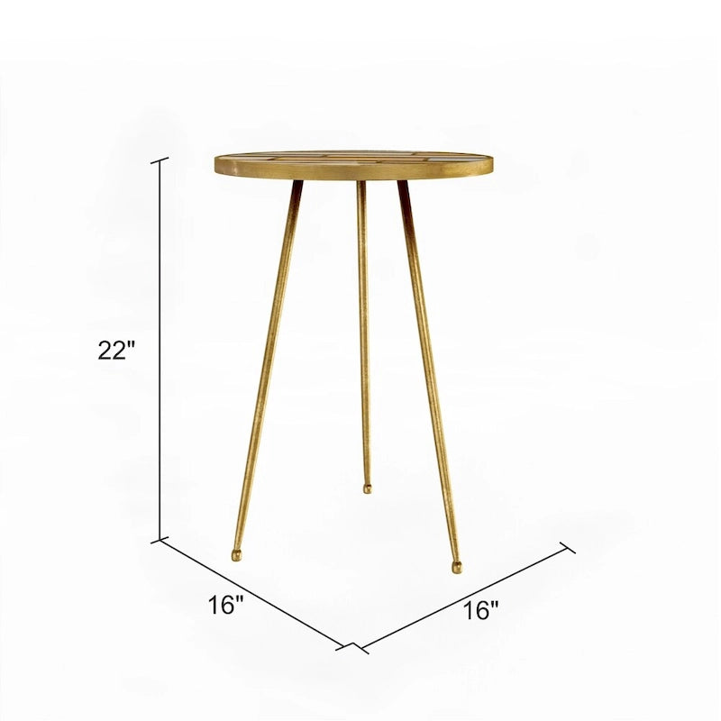 Table d'appoint ronde en bois avec finition en laiton antique et trois pieds robustes – 56 cm