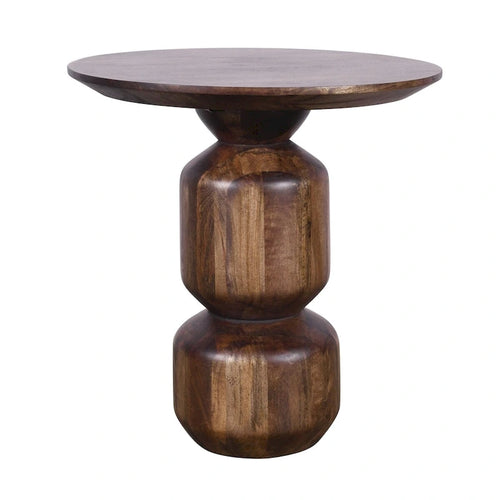 Table d'appoint de 23 pouces, ronde, moderne, pied central, bois marron