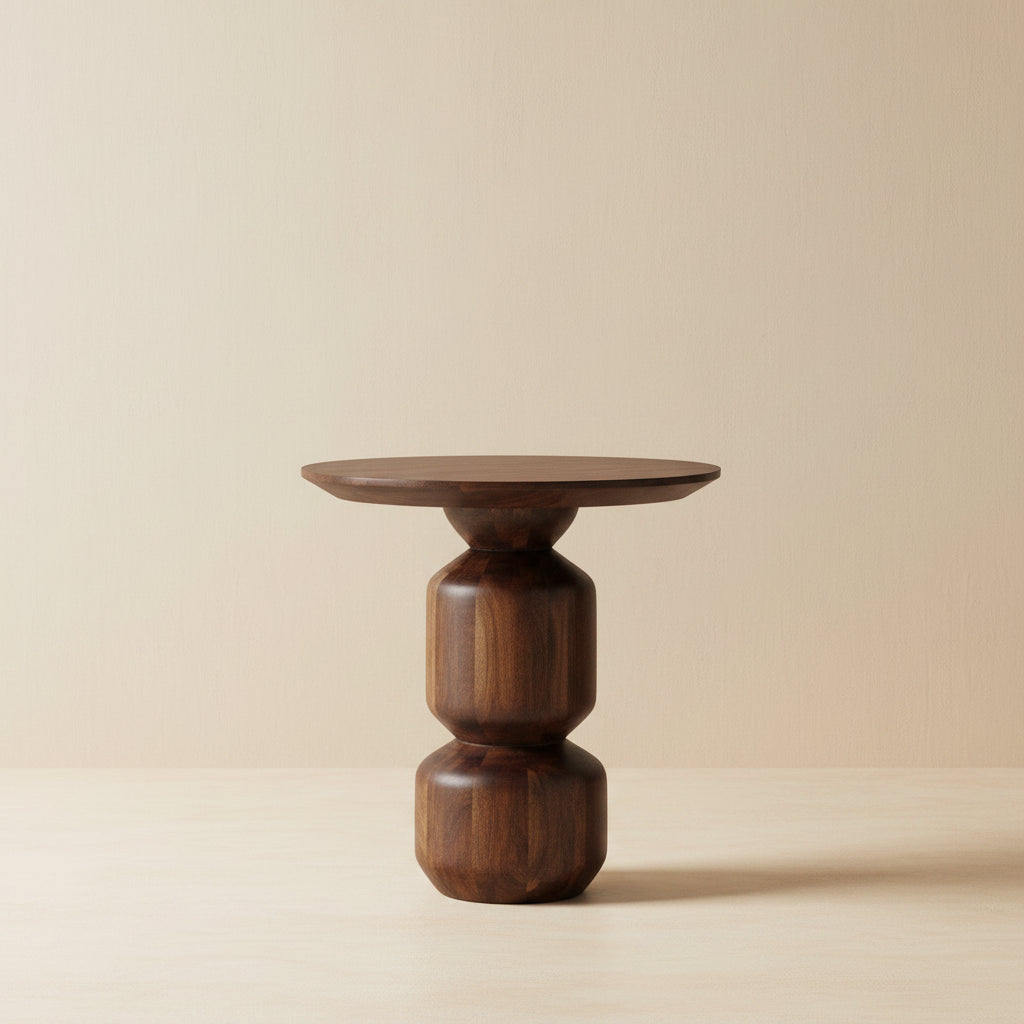 Rise 23 Inch Side End Table, Round, Modern, Pedestal Base, Brown Wood