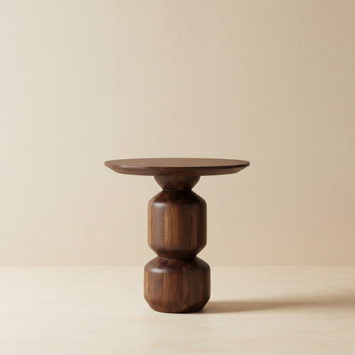 Rise 23 Inch Side End Table, Round, Modern, Pedestal Base, Brown Wood