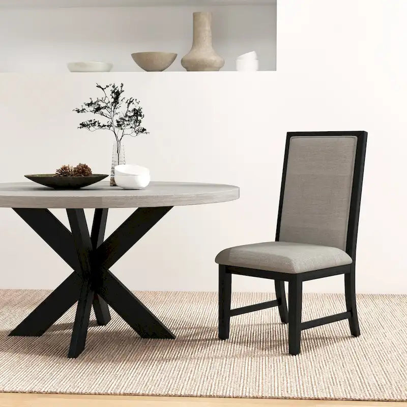 Table à manger ronde moderne finition grise avec pied central, 4 places