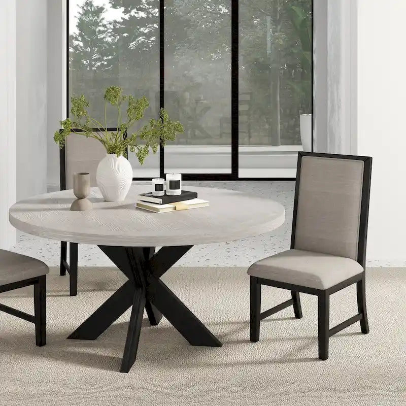 Table à manger ronde moderne finition grise avec pied central, 4 places