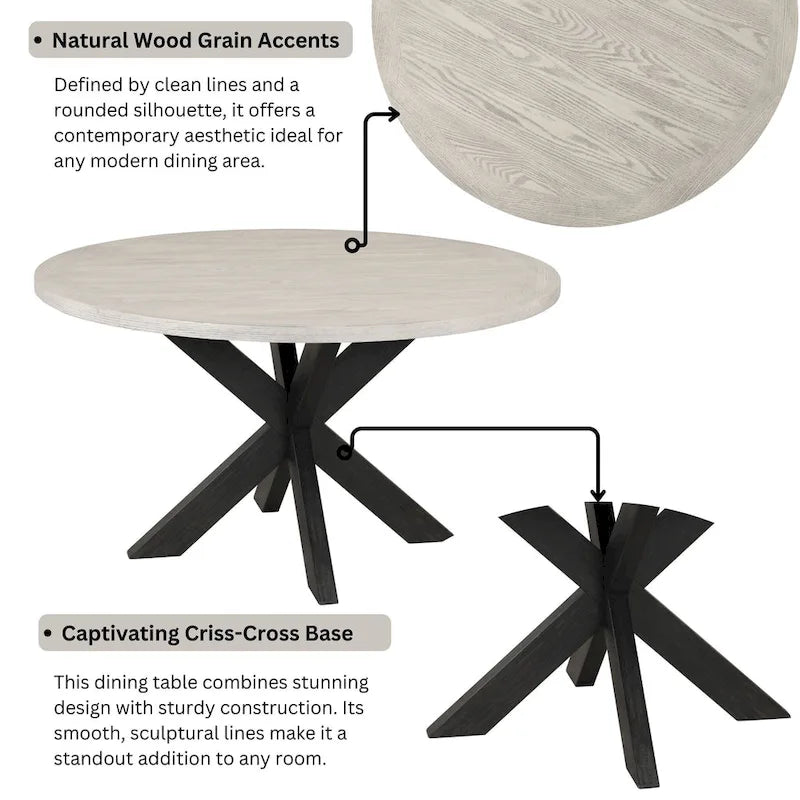 Table à manger ronde moderne finition grise avec pied central, 4 places