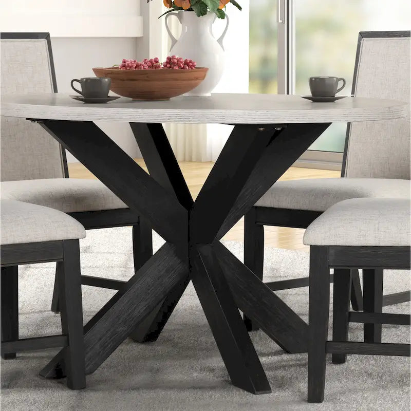 Table à manger ronde moderne finition grise avec pied central, 4 places