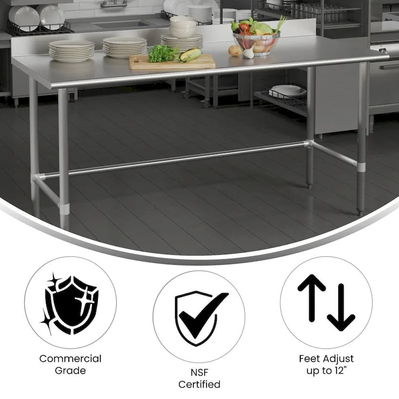 Table de préparation et de travail de cuisine en acier avec crédence