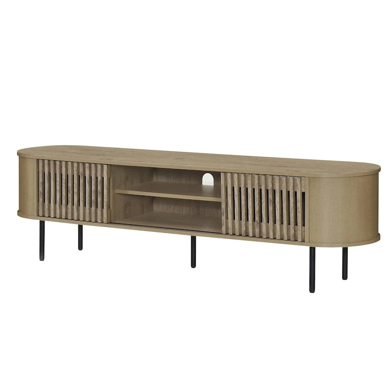 Meuble TV 2 étagères avec portes coulissantes à tambour, 180 cm