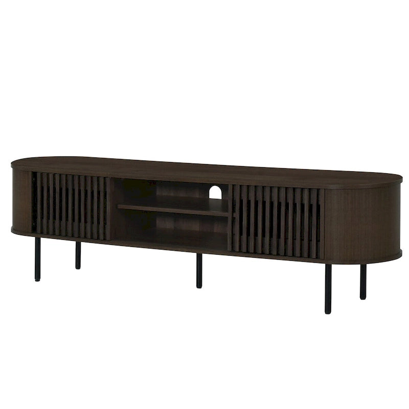 Meuble TV 2 étagères avec portes coulissantes à tambour, 180 cm
