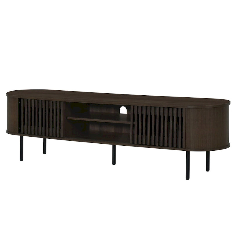 Meuble TV 2 étagères avec portes coulissantes à tambour, 180 cm