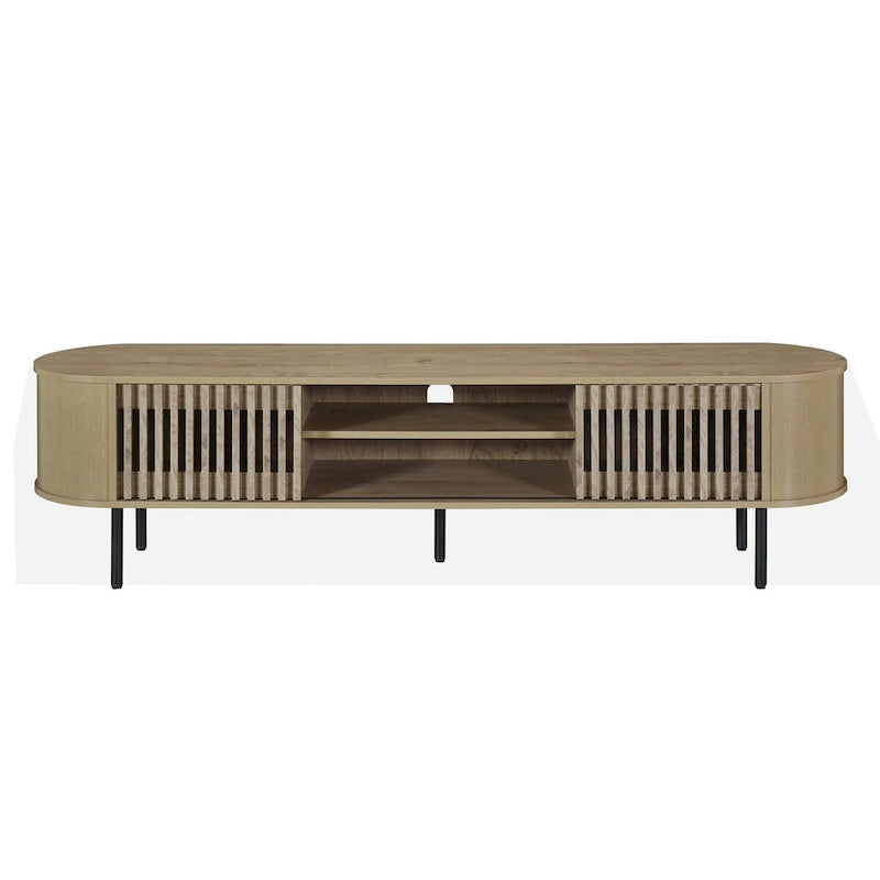 Meuble TV 2 étagères avec portes coulissantes à tambour, 180 cm