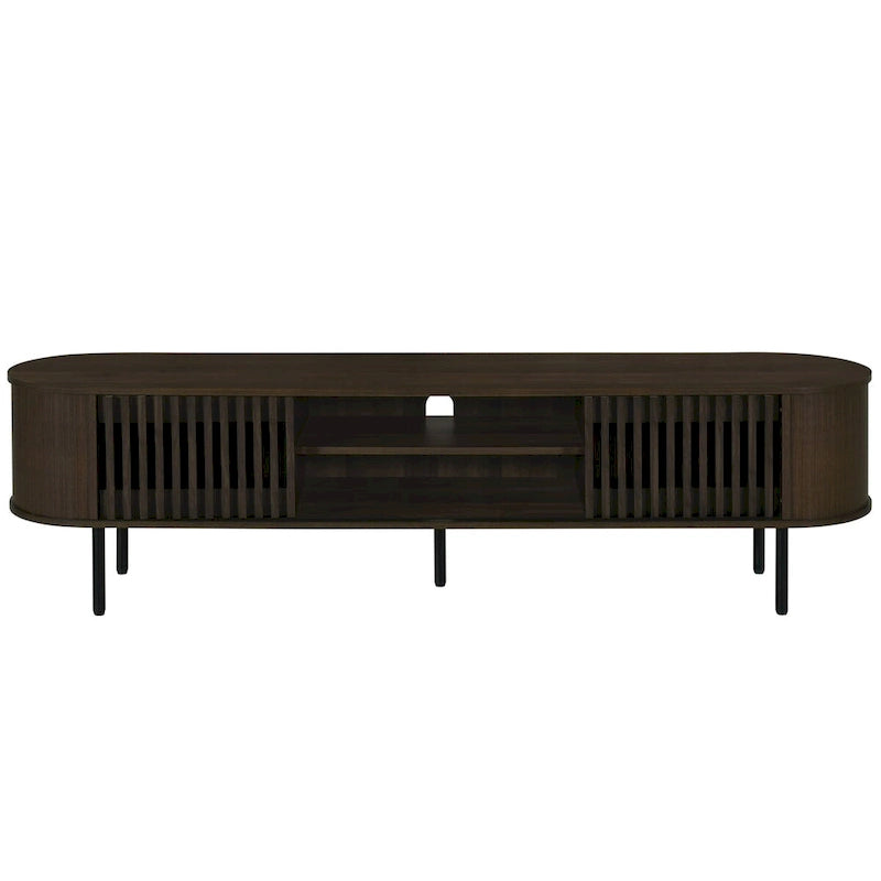 Meuble TV 2 étagères avec portes coulissantes à tambour, 180 cm