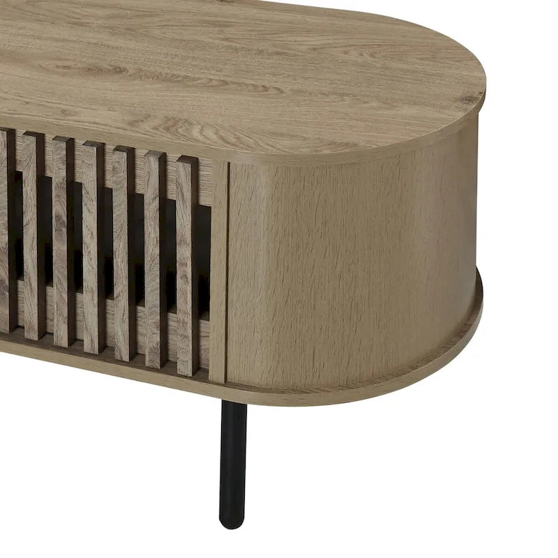 Meuble TV 2 étagères avec portes coulissantes à tambour, 180 cm