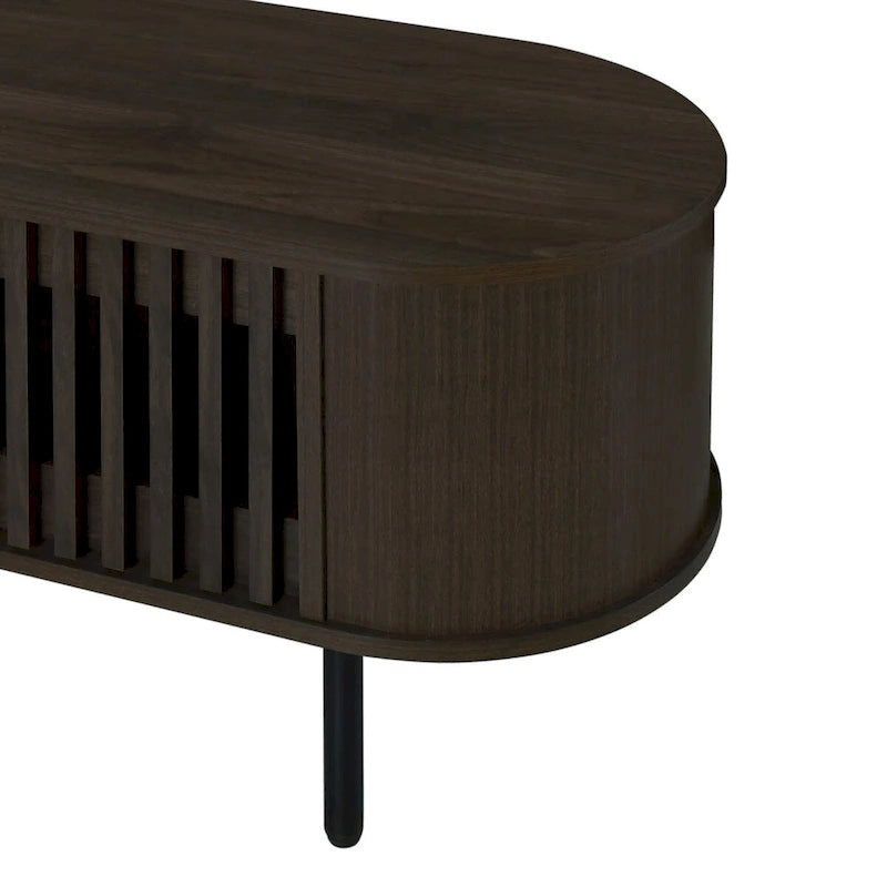 Meuble TV 2 étagères avec portes coulissantes à tambour, 180 cm