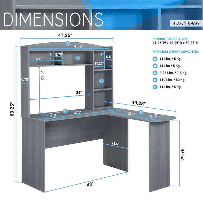 Bureau d'angle moderne avec huche gris