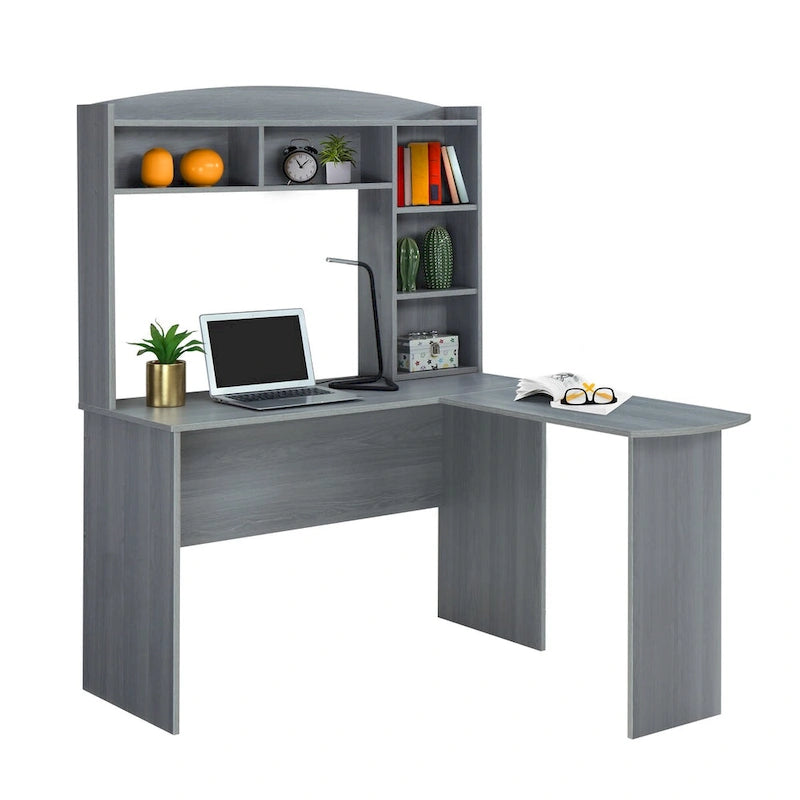 Bureau d'angle moderne avec huche gris
