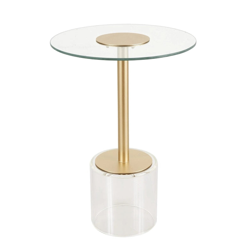 Table d'appoint en plastique acrylique avec base surélevée et support doré - Transparent