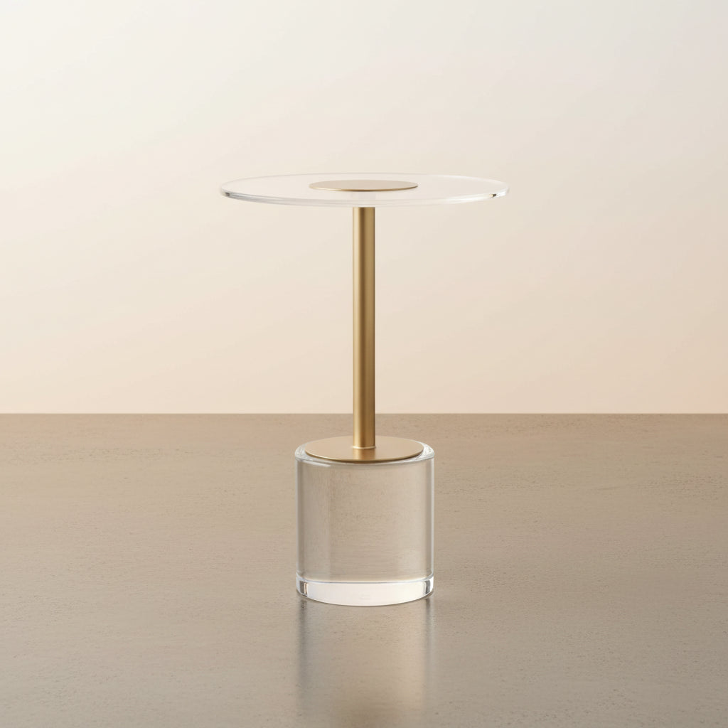 Acrylic Plastic Side End Accent Table with Elevated Base and Gold Stand - Clear - Roche River Decor