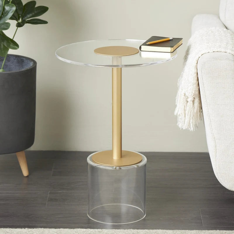 Table d'appoint en plastique acrylique avec base surélevée et support doré - Transparent