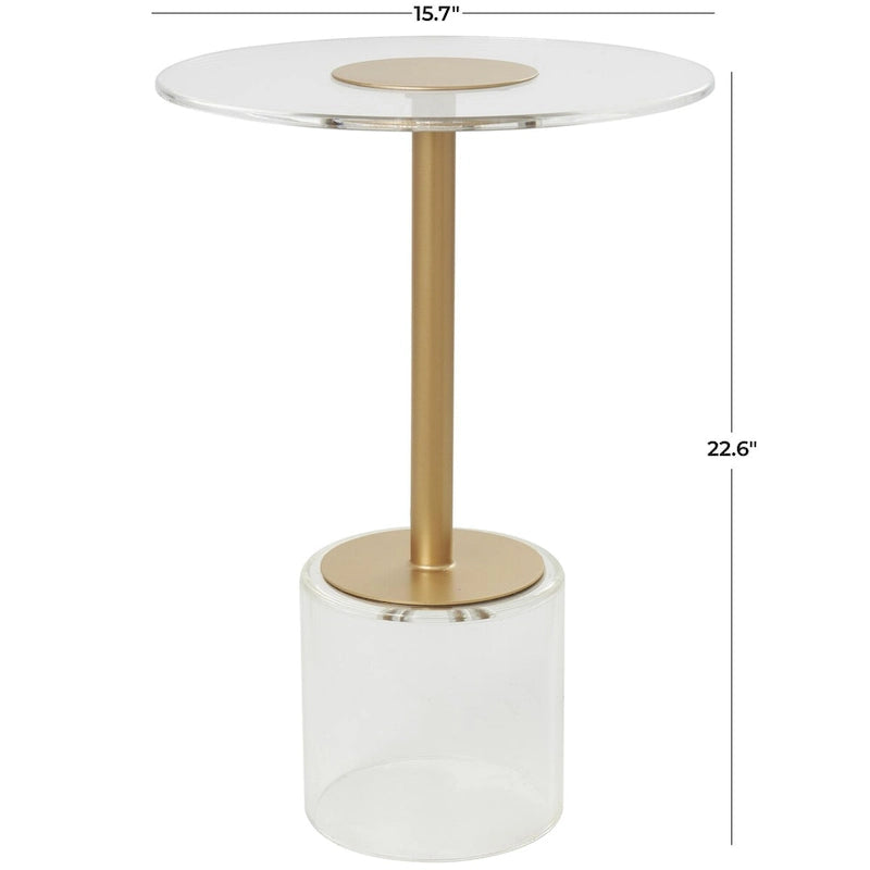 Table d'appoint en plastique acrylique avec base surélevée et support doré - Transparent