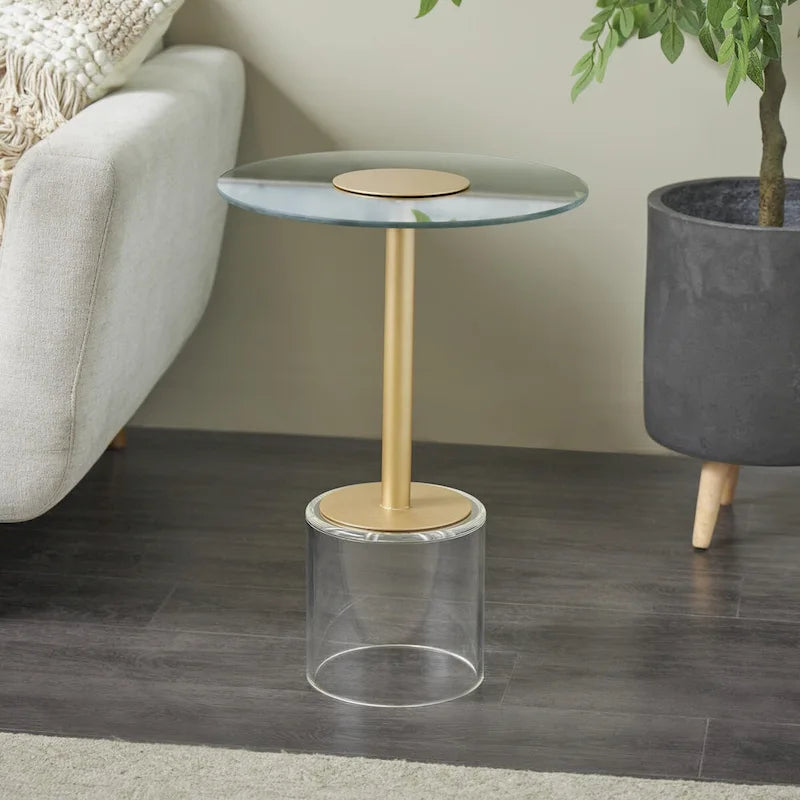Table d'appoint en plastique acrylique avec base surélevée et support doré - Transparent