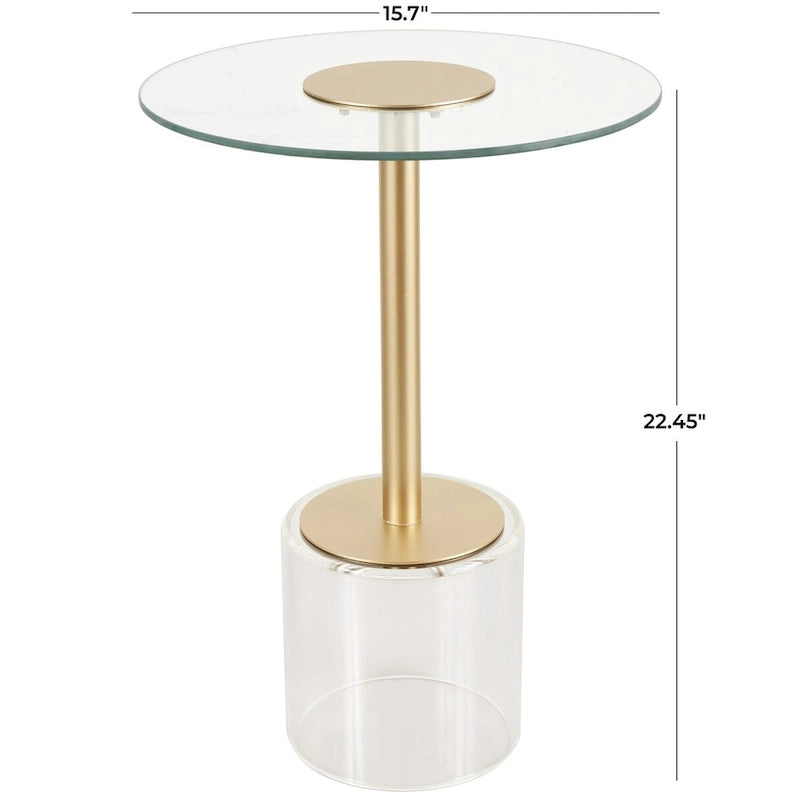 Table d'appoint en plastique acrylique avec base surélevée et support doré - Transparent